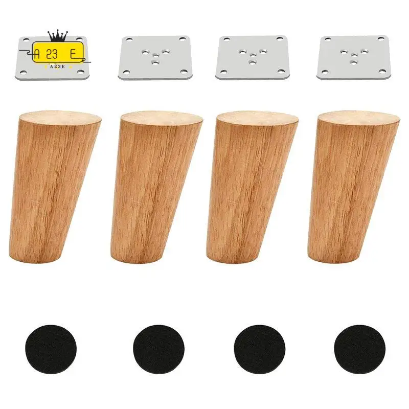 

A23E-деревянные 4-дюймовые конические мебельные ножки, набор из 4 круглых однотонных незавершенных сменных ножек для дивана середины века для дивана