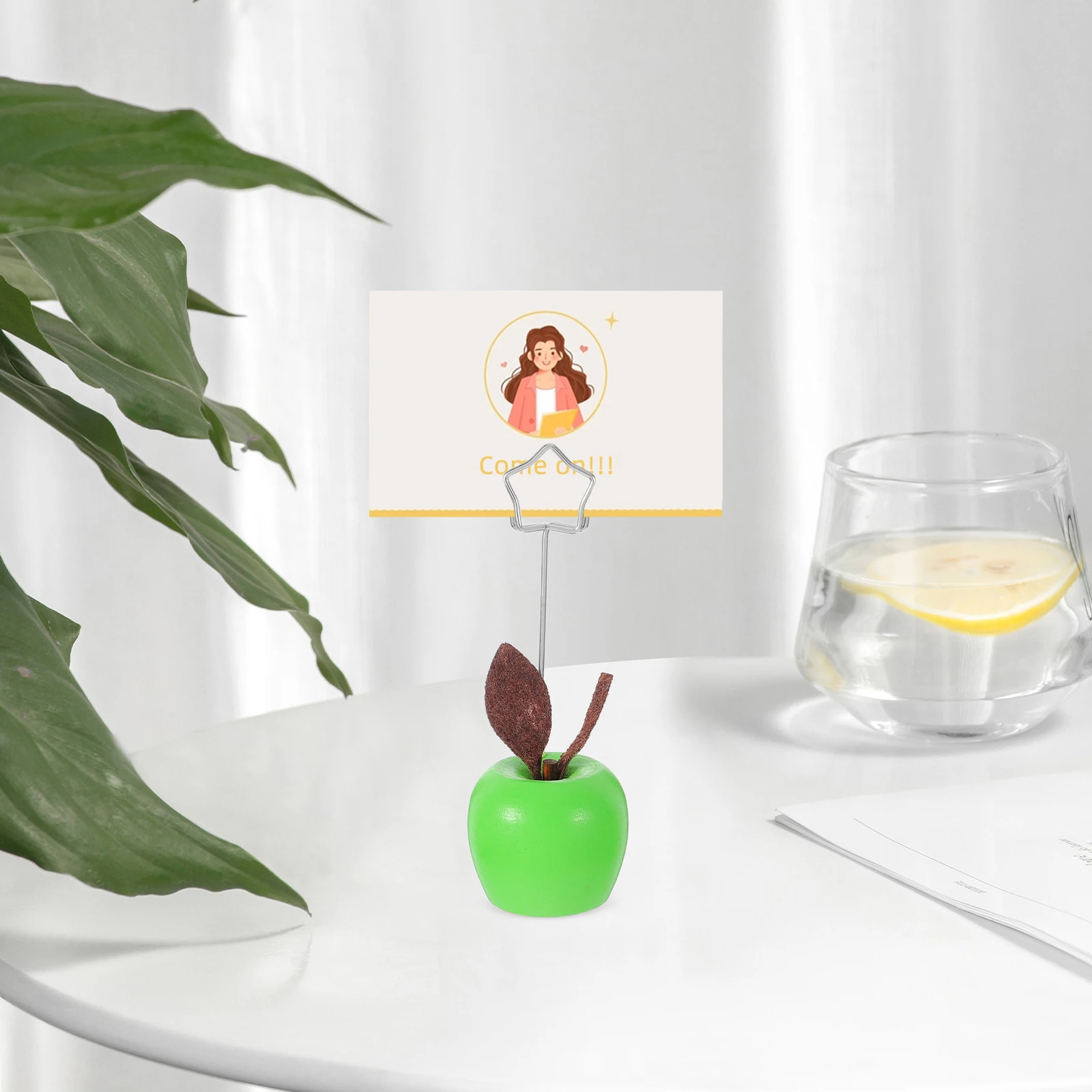 

Apple Message Folder Cute Desk Decor Bracket Green Wood Card Holders for Office