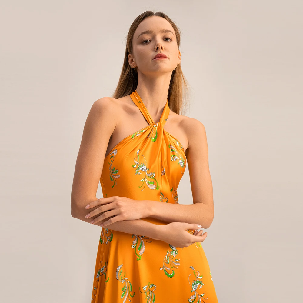 Lilysilkシルクホルターマキシドレス女性2023春の新作19匁高級ajustable背中送料無料を着用