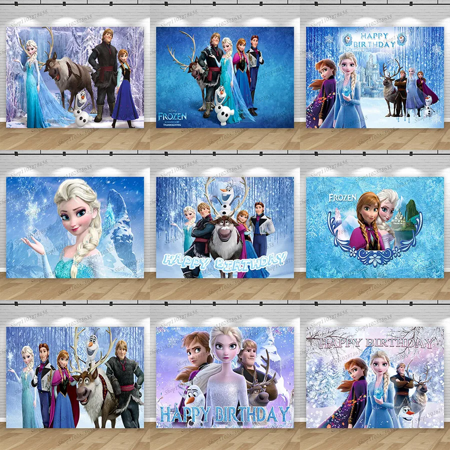 

Фон для дня рождения в стиле «Холодное сердце» с Анной, Эльзой, Кристоффом, Олафом, Свеном, Хансом, баннер, украшения для девичьей вечеринки, фон для фотосессии