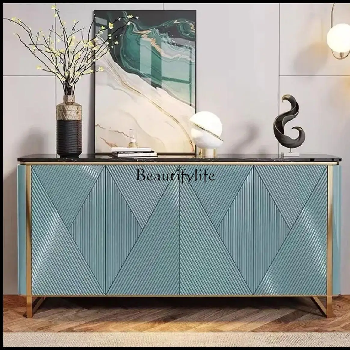 

Light luxury rock slab dining side cabinet, entrance entrance living room decorative cabinet