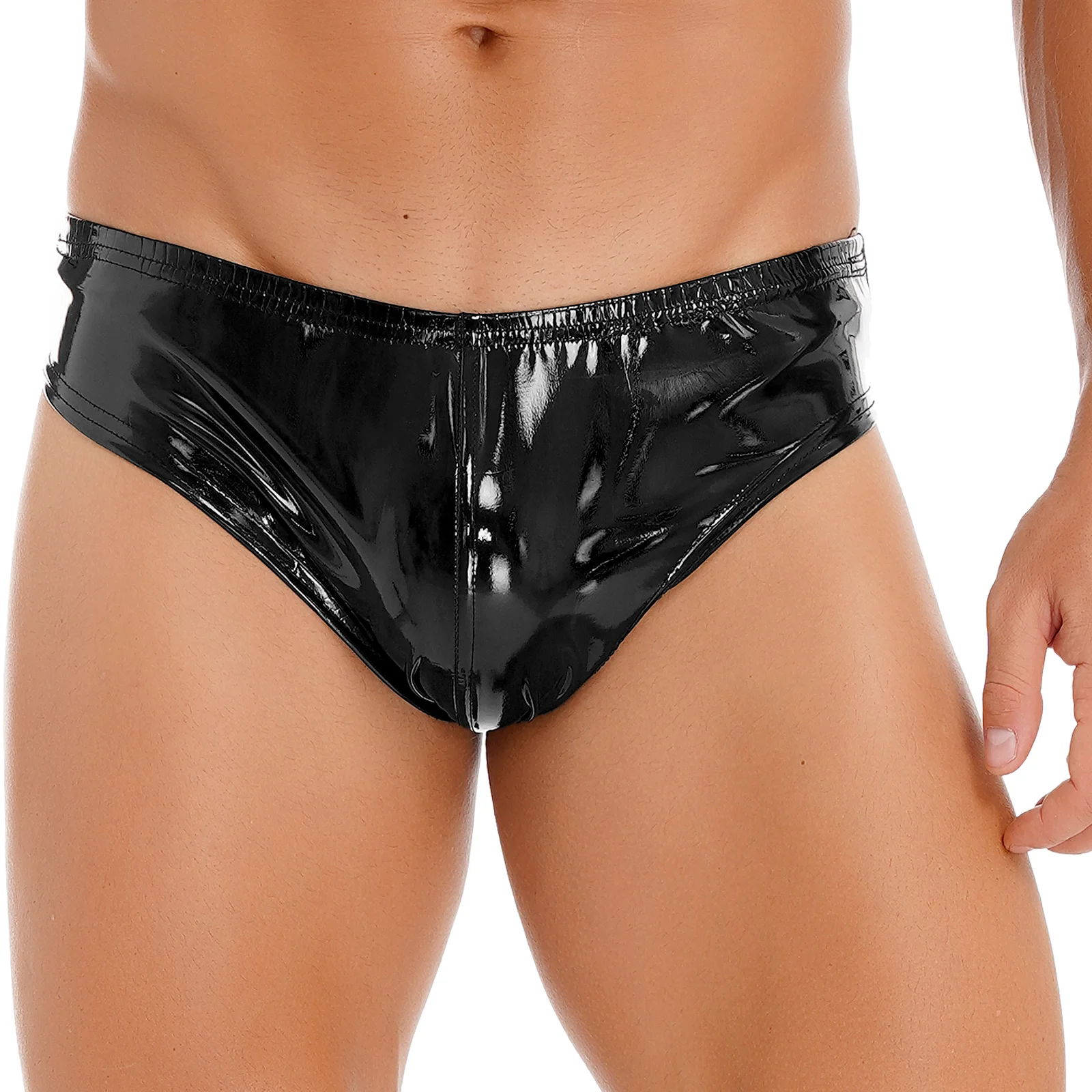 Mens Patent Leather Briefs Panties Sexy Wet Look Latex Glossy Pole Dancing Rave Party Outfit Clubwear Sissy Underwear Underpants