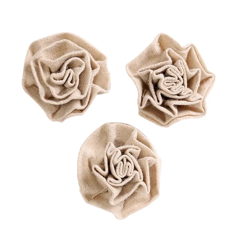 2pcs Naturual Jute Burlap Hemp  Roses Flowers 5cm for Clothing Hat Shoes Decor Accessories DIY Crafts Hessian  Fabric