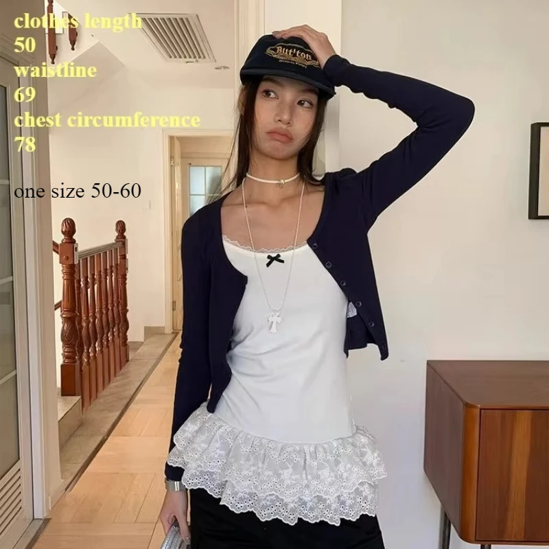 المرأة المرقعة الدانتيل الأبيض الحمالة سترة تقليم أسفل هيم طبقة نحيل الرسن القمم كشكش حافة الجلد ودية تنفس سترة