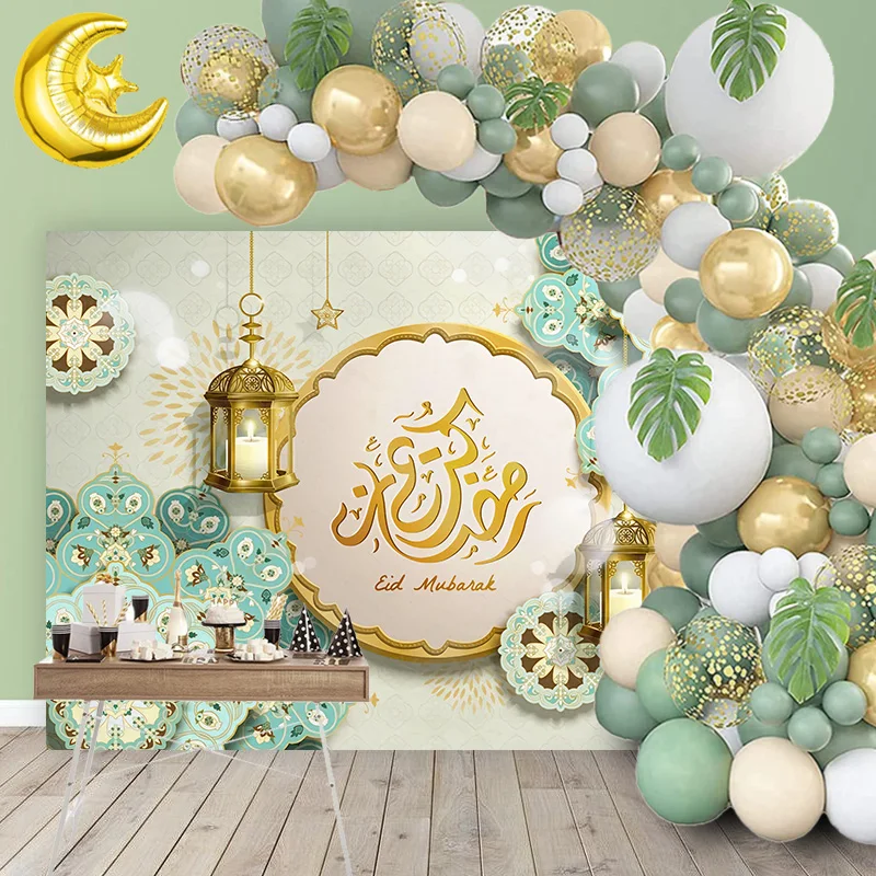 

84pcs Karim Muslim Islamic Party Supplies for Eid al Fitr Mubarak Balloon Background 2025 Ramadan Decoration Mubarak