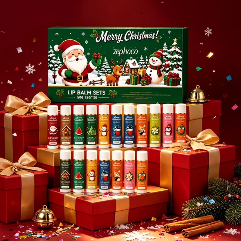 Christmas Lip Balm Set 10pcs Plant Fruit Extract Winter Gentle Repair Lip Balm Moisturizing For Dryness Christmas Beauty Gift
