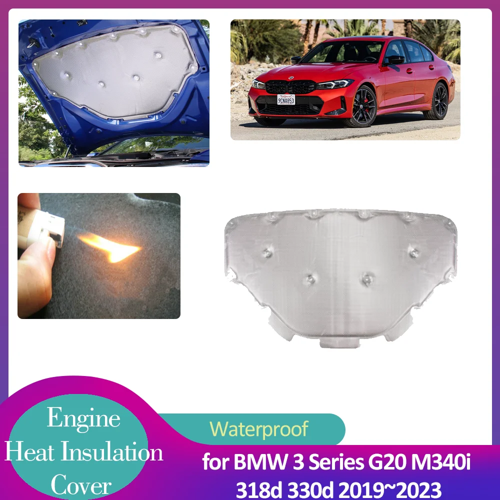 

for BMW 3 Series G20 M340i 318d 330d 2019~2023 Hood Engine Insulation Pad Soundproof Heat Cotton Liner Thermal Mat Accessories