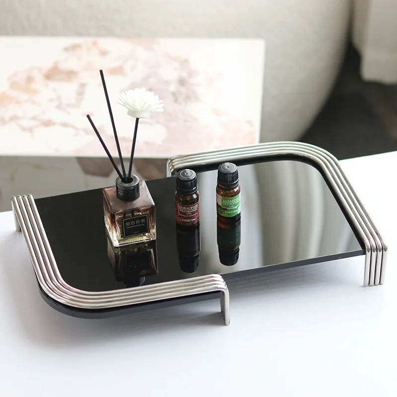 Modern ornaments simple European light luxury geometric rectangular mirror storage tray model house sales office decoration