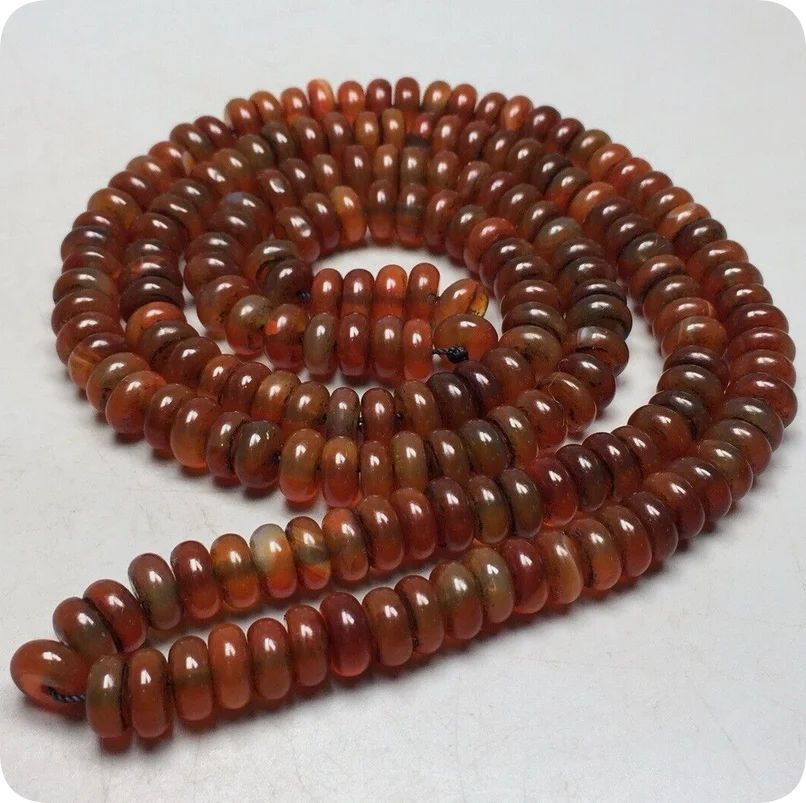 Tibetan Natural Red Old Agate DZi Beads Long Necklace S1008