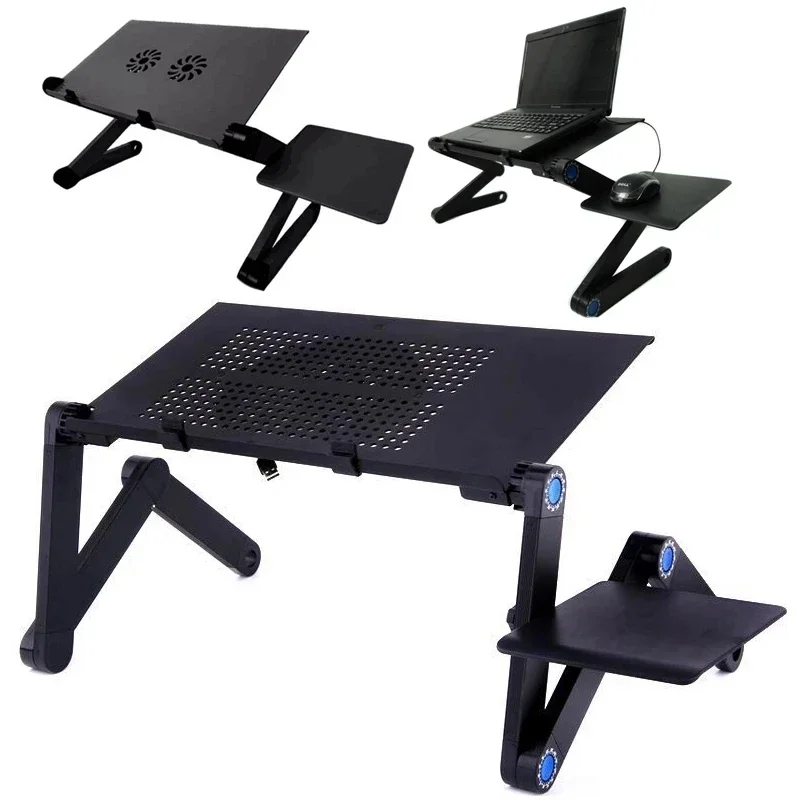 

Cooling Fan Laptop Desk Portable Adjustable Foldable Computer Desks Notebook Holder Tv Bed PC Lapdesk Table Stand With Mouse Pad