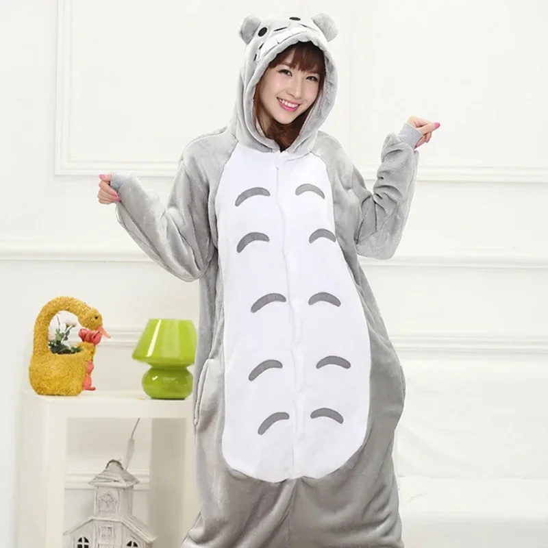 Adults Animal Kigurumi Totoro Pajamas Sets Sleepwear Cosplay Zipper Onesie Hooded Women Men Winter Unisex Cartoon Pajamas