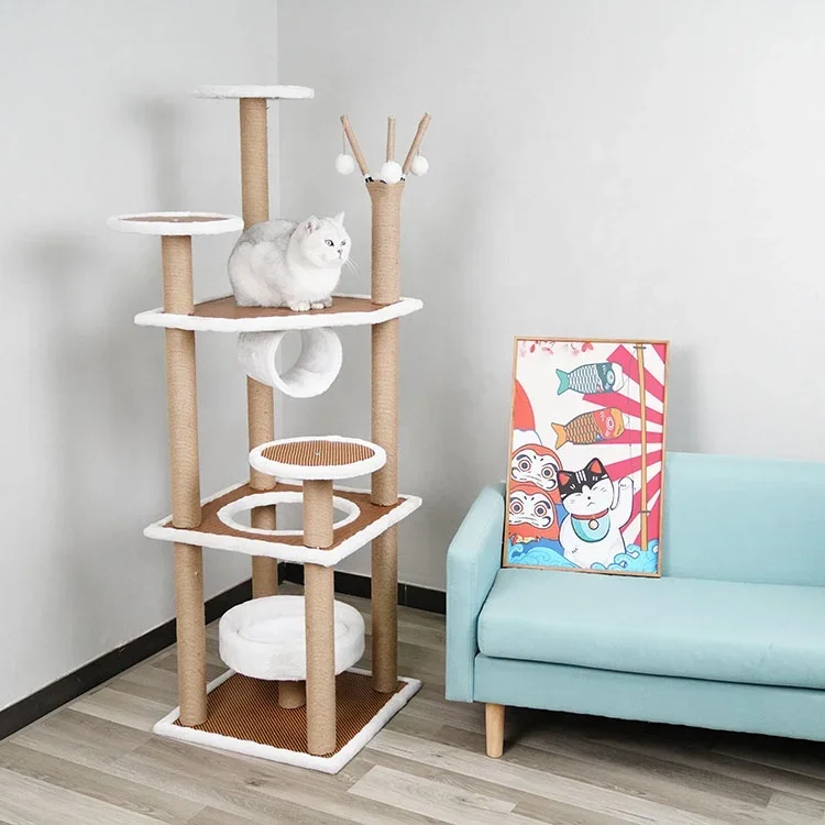 Deluxe Cat Climbing Frame Scratch Board Cat Pillar Cat Tree Condo Tower