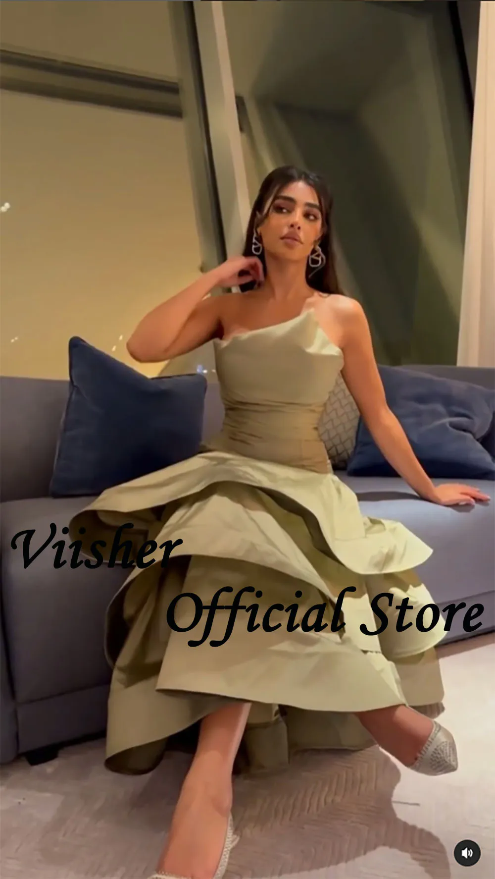 Viisher Olive Green Satin Mermaid Evening Dresses Strapless Tight Long Arabic Prom Party Dress Ankle Length Dubai Formal Gowns