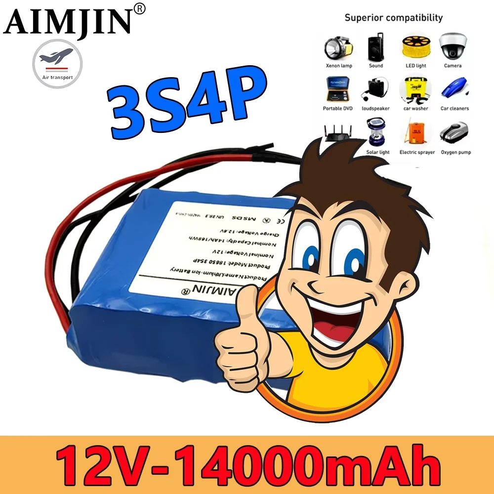 

12V 14000mAh 3S4P Lithium Ion Battery with BMS for Bait Boat Backup Power Supply Pull Net Boat Speaker 18650 Battery Pack