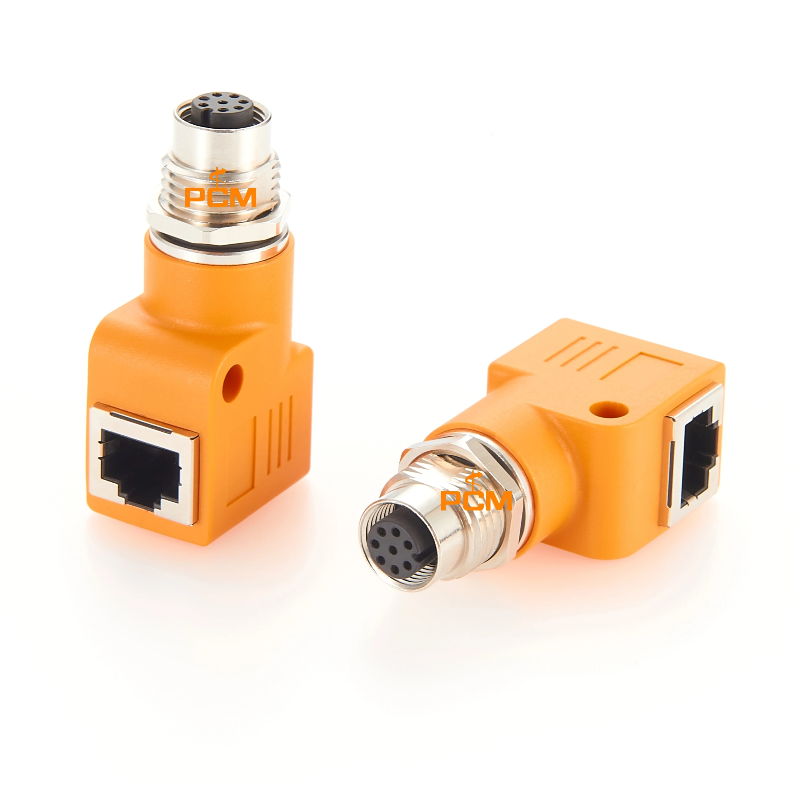 Bulkhead Connector M12 to RJ45 Adapter M12 8pin Type A code Ethernet to RJ45 8P8C Panel Mount Right Angle Converter