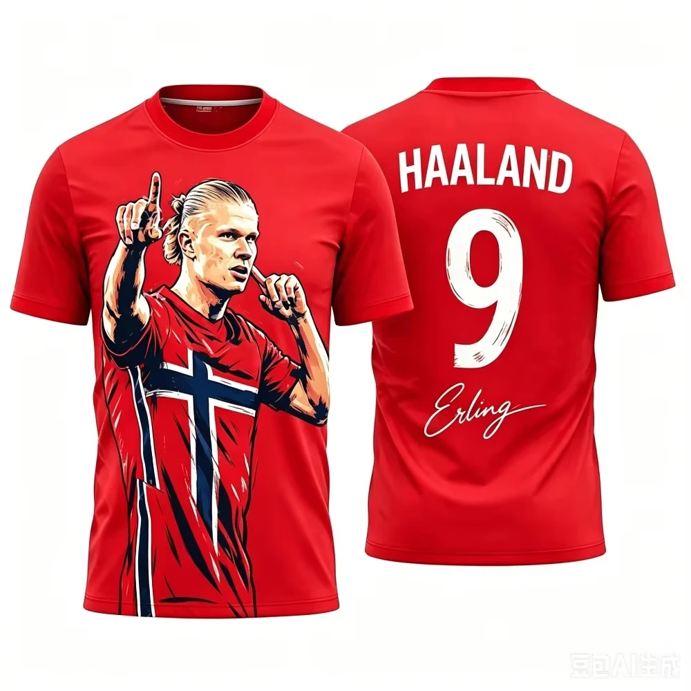 Noruega # 9 Haaland # Camiseta de Manga Curta para Adultos/Crianças, Respirável e de Secagem Rápida, para Esportes e Lazer ao Ar Livre