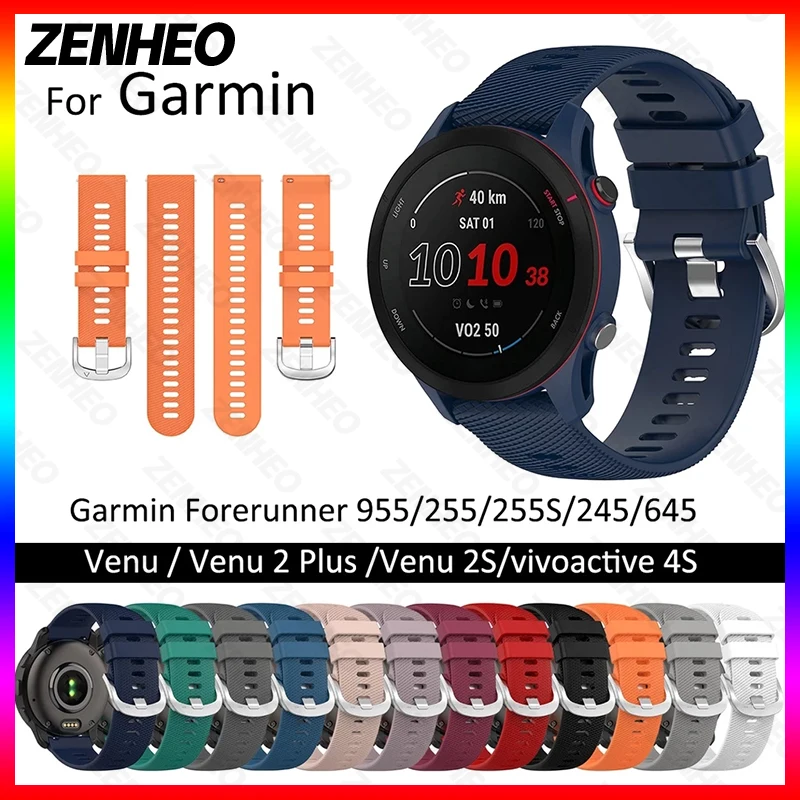 Silicone Watch Strap band For Garmin Forerunner 255 255S 645 245 Venu 2 Plus 2s SQ Vivoactive 4 4S 3 Watch Bracelet Accessories