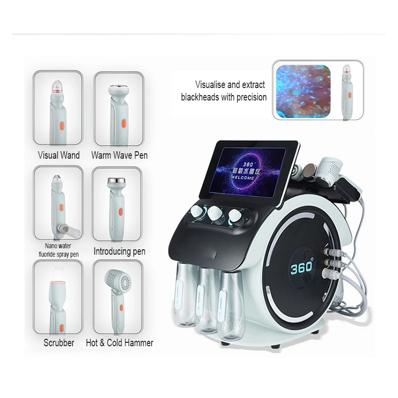 2024 new product 360 visual hydrogen and oxygen water oxygen instrument 6 handles comprehensive cleansing skin care device