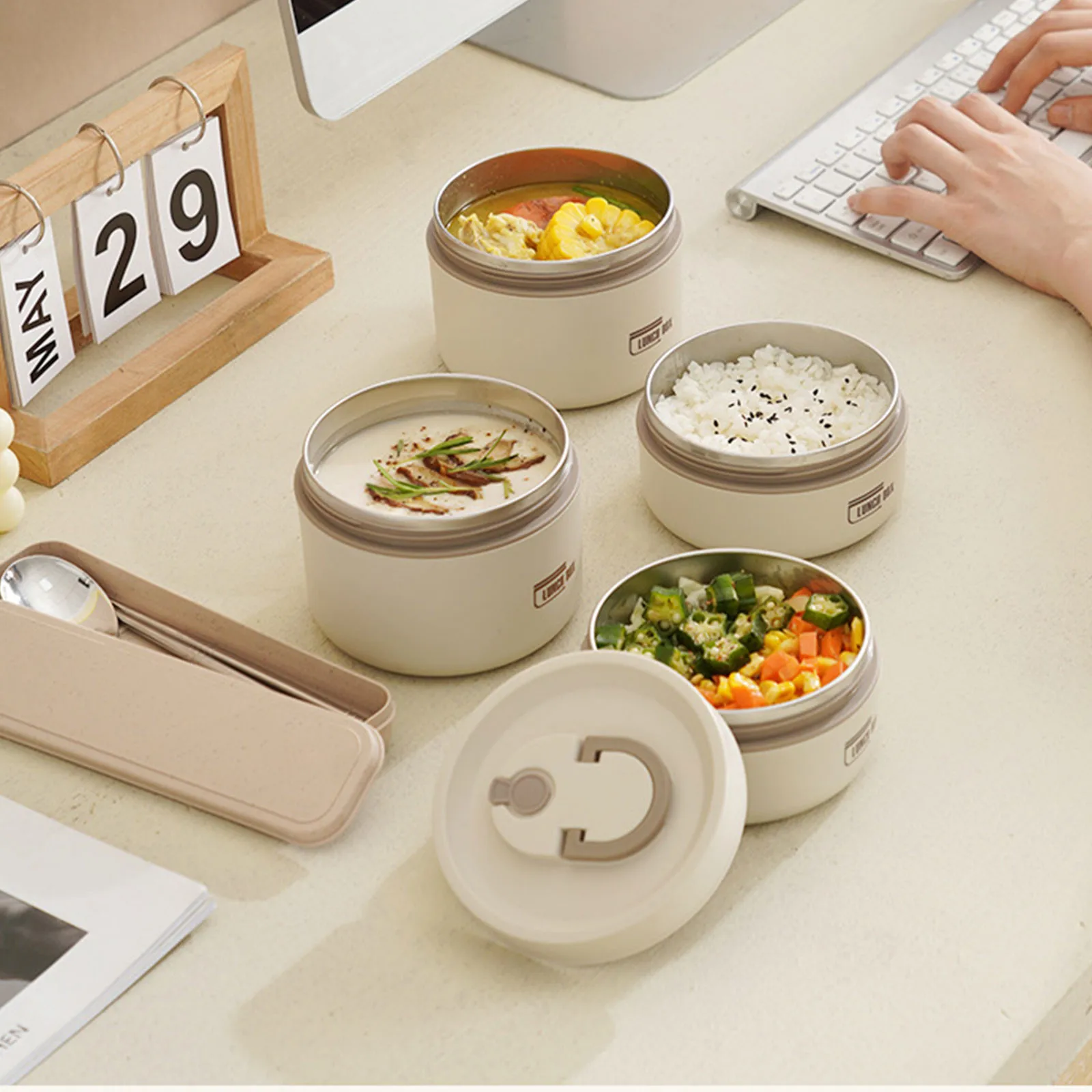 Scatola per il pranzo 304 Scatola per il pranzo isolata in acciaio inossidabile Scatola per il pranzo isolata portatile sicura a prova di scottatura Scatola per il pranzo impilabile a prova di perdite