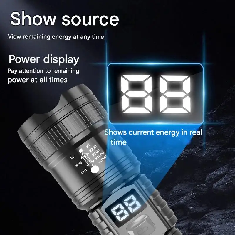 High-intensity Telescopic Zoom Flashlight With Digital Display And Fast Charging For Outdoor Use 1PC