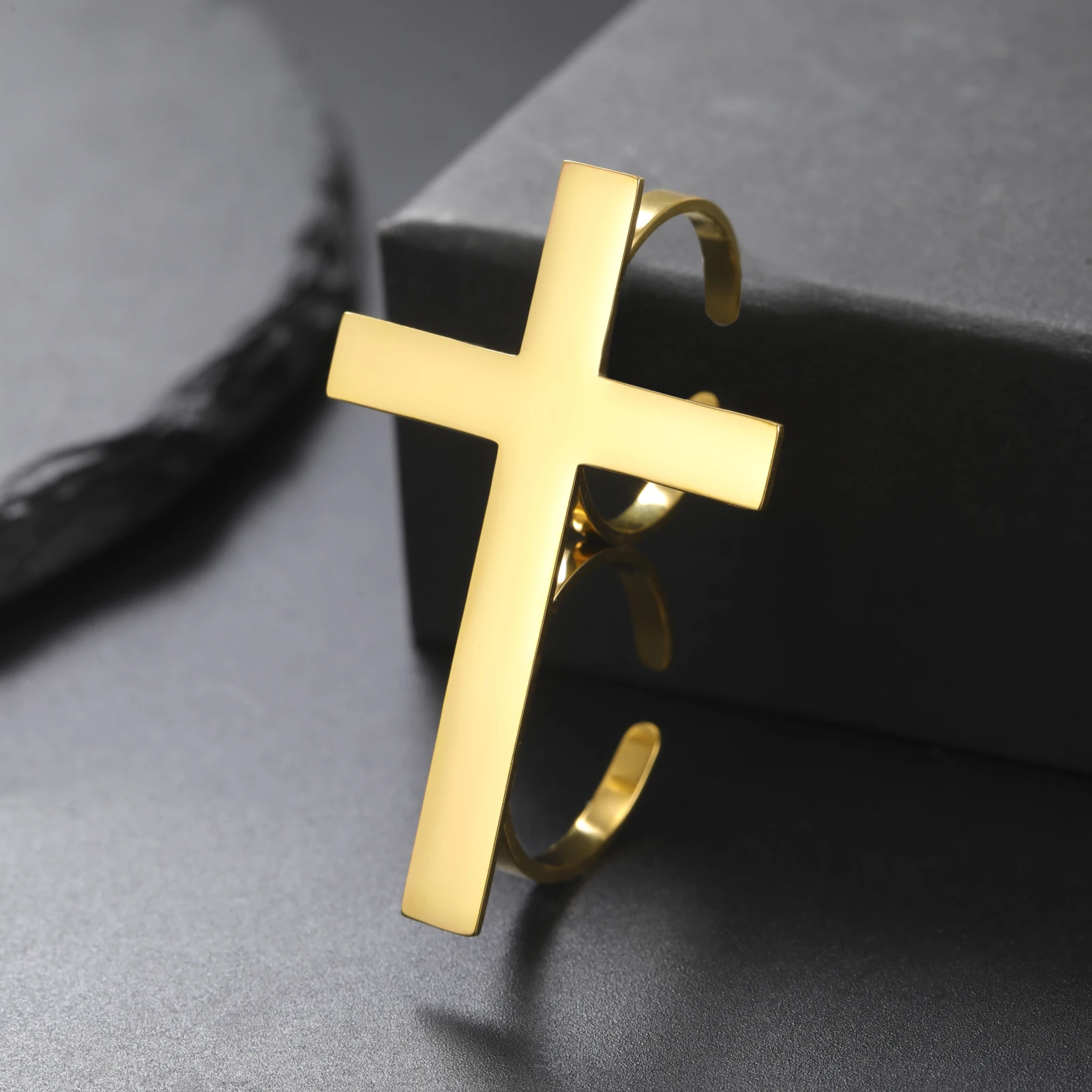 Jeshayuan اثنين من إصبع الصليب الدائري للرجال خمر الصليب الكبير حلقة مفتوحة العصرية القوطية الذهب والفضة اللون خواتم الاصبع المسيحية