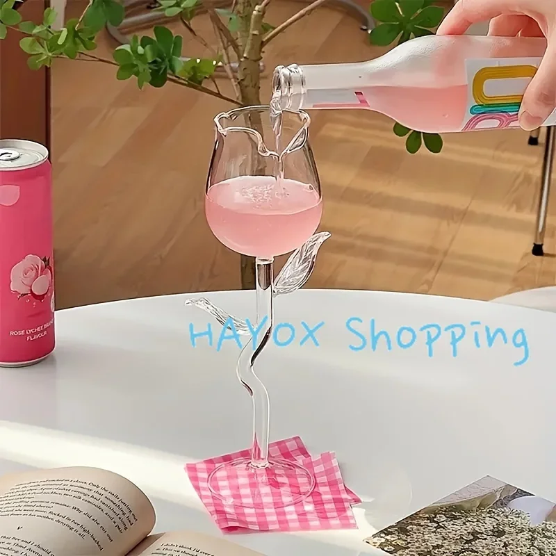 

3D Stereoscopic Rose-Shaped Wine Glass Stemmed Goblet for Red Wine Cocktails Cup, Reusable Recyclable for Home Bar Decor
