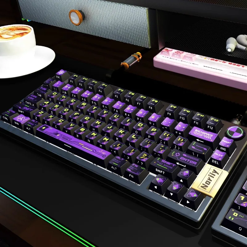 Imagem -05 - Purple Power Shadow Theme Keycaps Pbt Keycap Lado Gravado Translúcido Cereja Perfil Key Caps para Teclado Mecânico