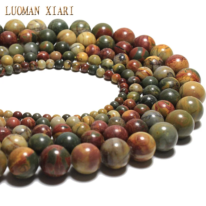 Natural Stone Round Picasso Jasper Loose Spacer Beads For Jewelry Making DIY Bracelet Necklace Accessories 4/6/8/10/12mm 15\'\'