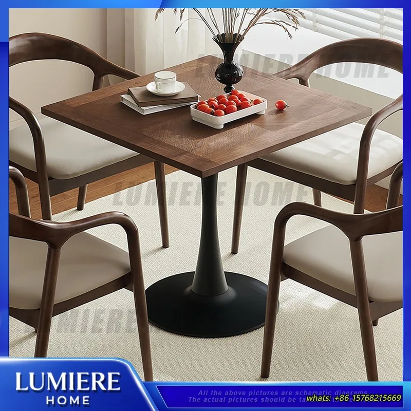 Solid Wood Square Coffee Table Set with 4 Chairs Minimalist Design for Balcony Office Lobby Reception Lounge Outdoor Indoor Use