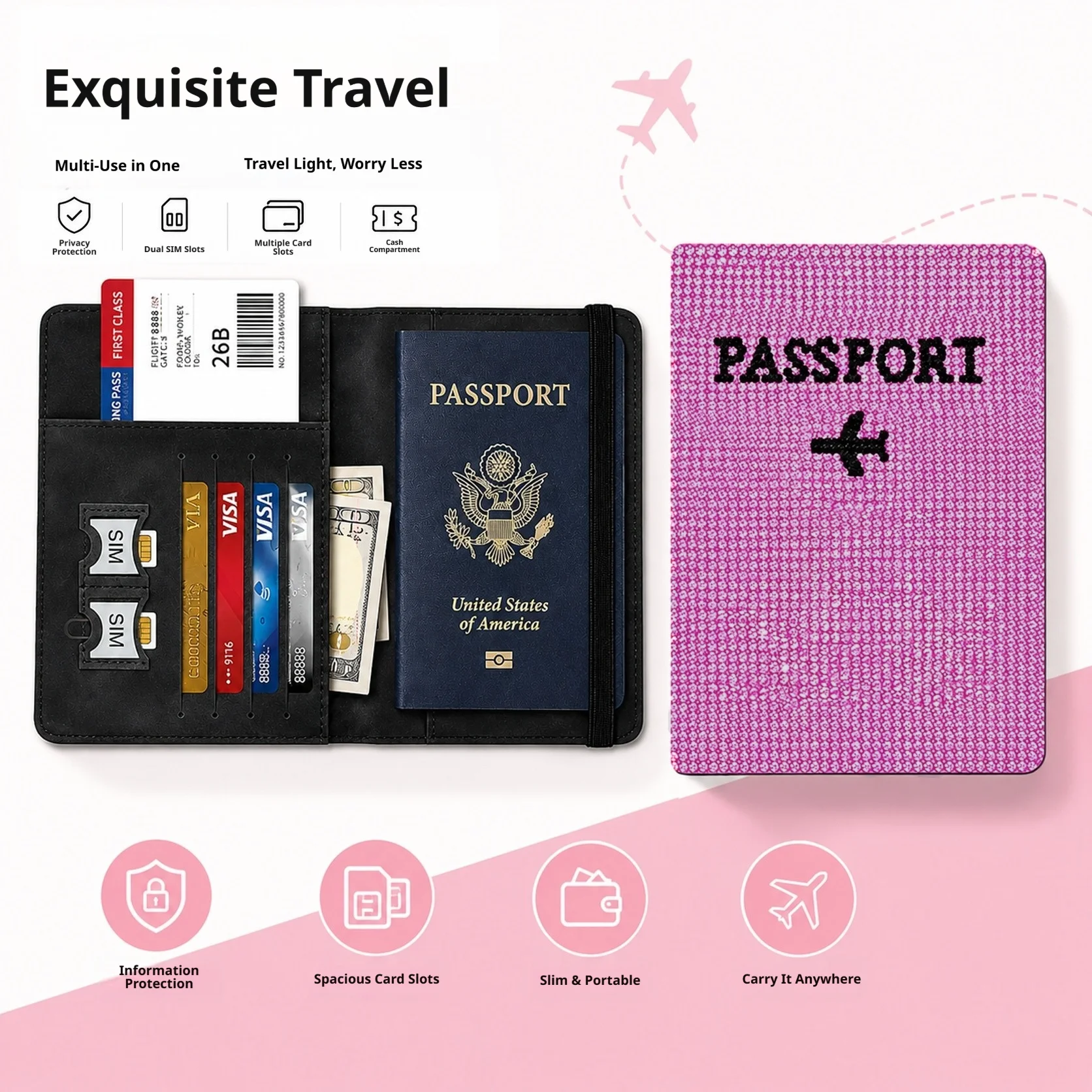 Halloween Christmas Gift Multi‑Card‑Slot Passport Holder, Portable Travel Document Protector ID Card Storage Case Travel Holid