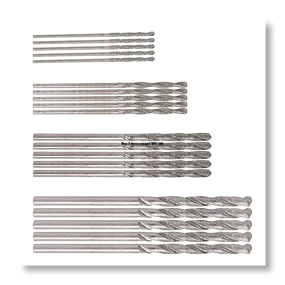 ●Diamond Drill Bit Set 20 Pieces 4 Sizes 1mm 1.5mm 2mm 2.5mm Twist Tip Jewelry Beach Sea Glass Shells Gemstones Lapidary