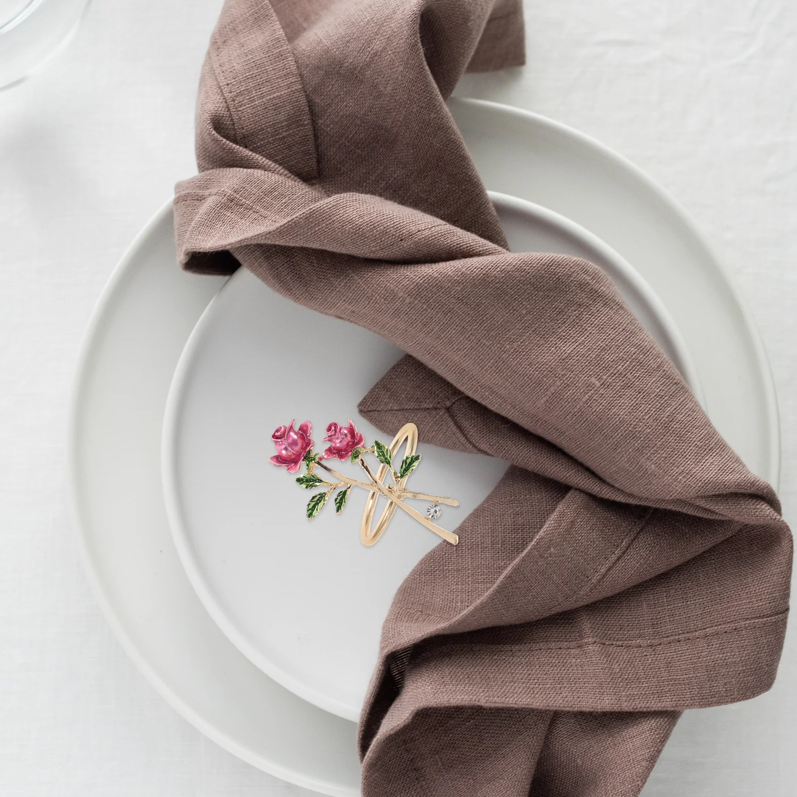 

1pc Rose Rings Floral Design Reusable For Valentine'S Day Party Table Decor Dining Napkin Holder Serviette Ring Boho Party