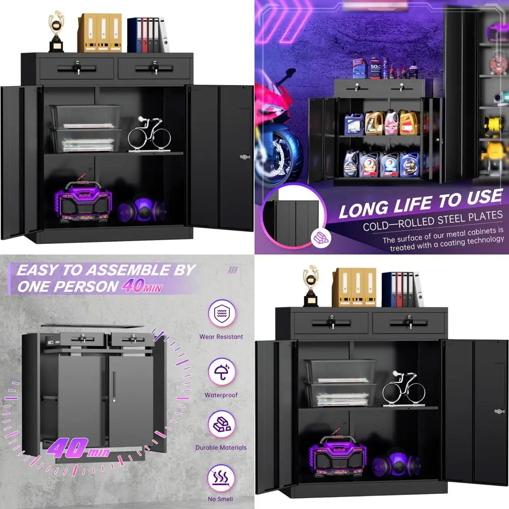 

36 Double Drawer Metal Cabinet with Lockable Doors and Adjustable Shelves for Home, Office, and School