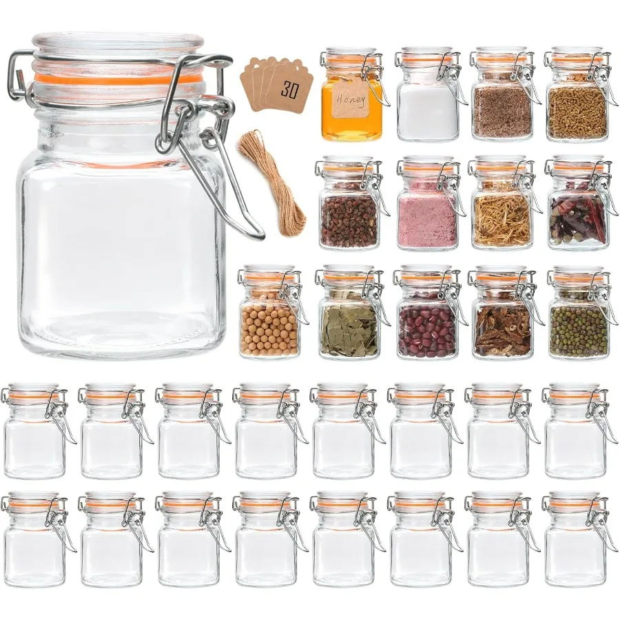 

4 oz Glass Jars with Airtight Lids and LeakProof Rubber Gasket for Kitchen Storage Mini Mason Jars with Hinged Lids Ideal for S