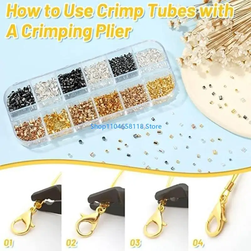 

2200pcs Crimp Beads Tubes with Crimping Pliers Jewelry Crimp Beads End Tube Caps