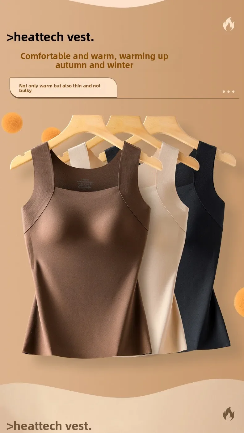 Nahtlose Plus-Size-Thermo-Weste für Damen mit integriertem BH, fester Cup-Größe, für 40-90 kg, Herbst, Beauty-Skin-Tanktop, quadratischer Ausschnitt – Detail 11