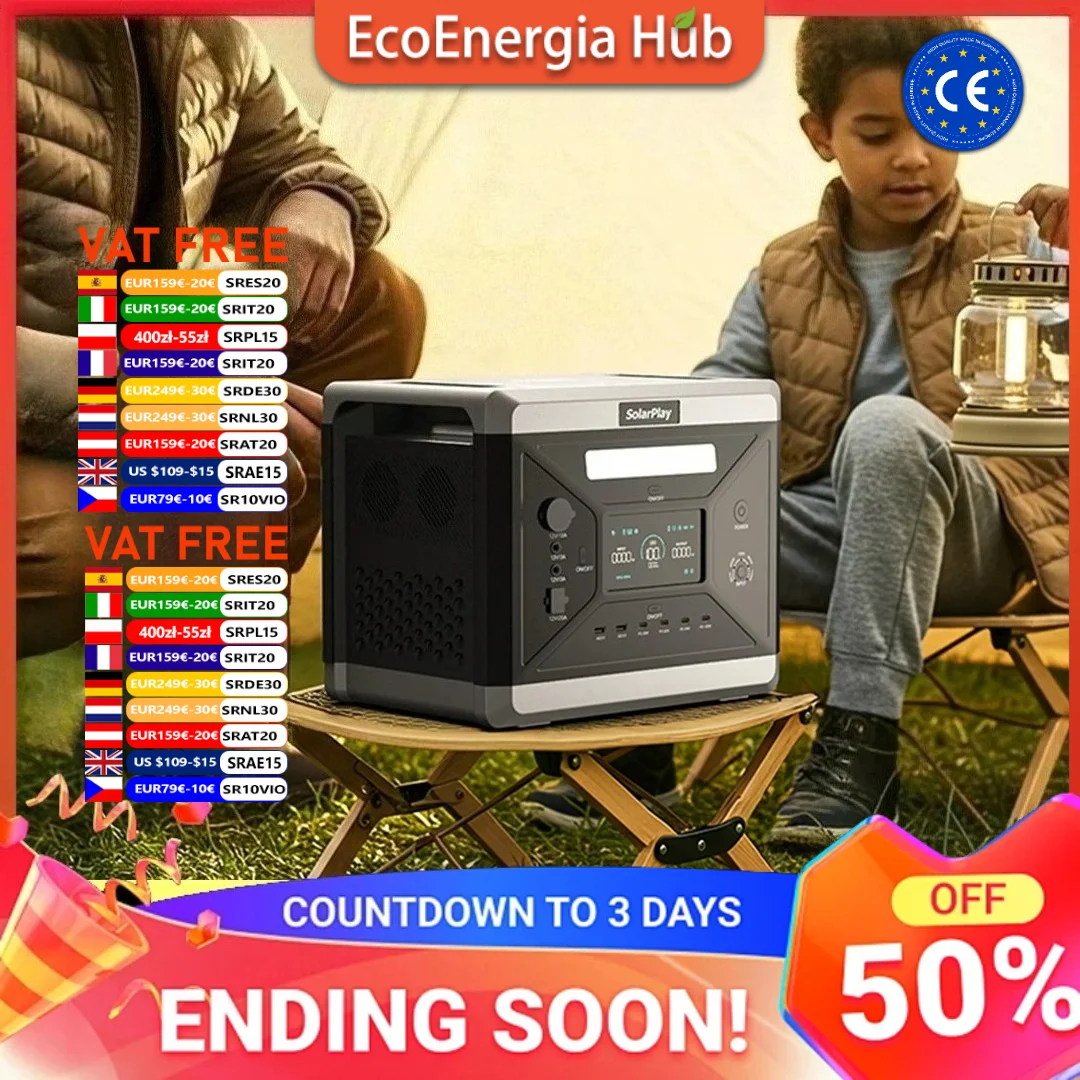 Station d'alimentation portable SolarPlay Q2501 2160Wh 2400W (4800W en crête) Générateur solaire LiFePO4 14 ports de sortie Charge rapide en 1,5h UPS pour la maison, le jardin, les fêtes, le camping, l'extérieur Stock UE