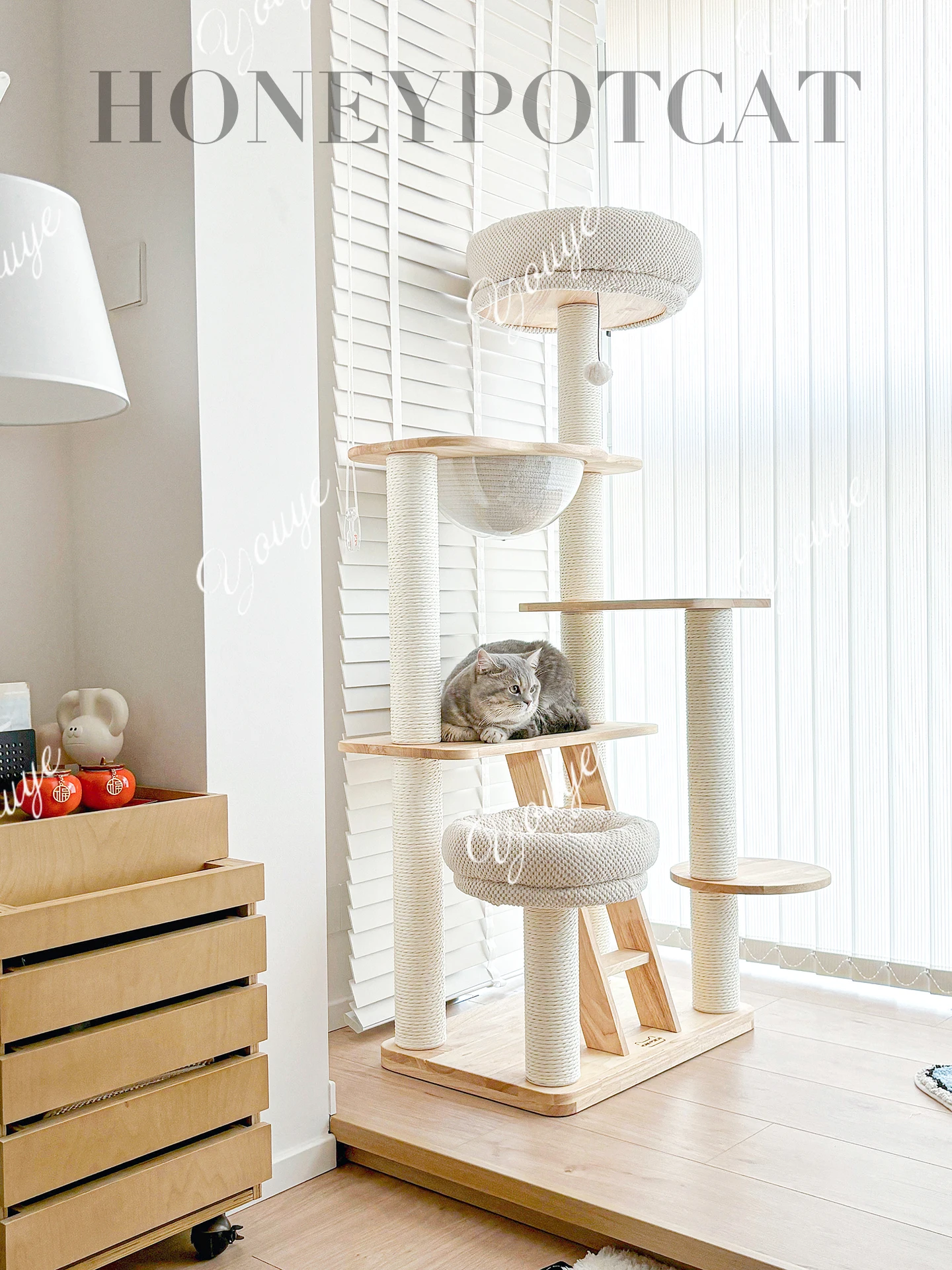 Cat climbing frame nest tree integrated imported solid wood cat frame wood lacquered space bowl nest