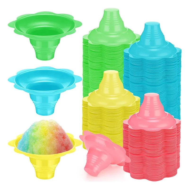 

A70P 1000 Pieces 4 Oz Colorful Shaved Ice Cups Flower Shaped Snow Cone Cups Leak Proof Plastic Snack Ice Cream Bowls