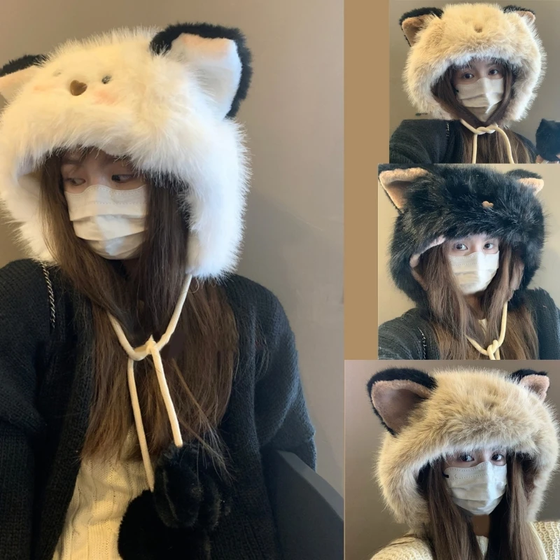 

A2ES Plush Cats Ear Hat Soft Furry Headwear Women Winter Hat Girls Lovely Accessory