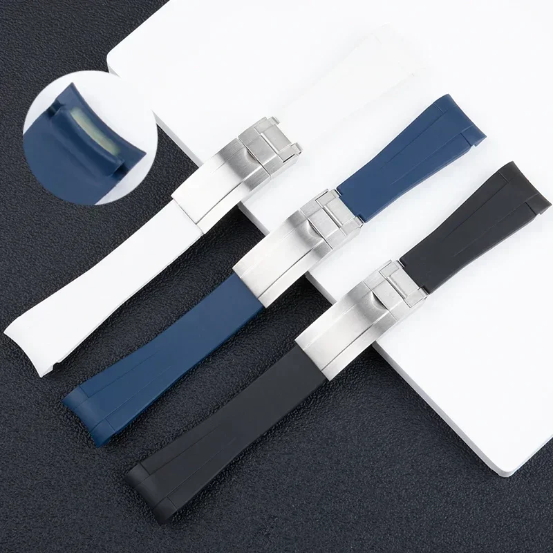 حزام ساعة مطاطي 20 مم 21 مم لحزام رولكس الغواصة كارسون أويسترفليكس GMT معصمه زنبركي ضبط مشبك