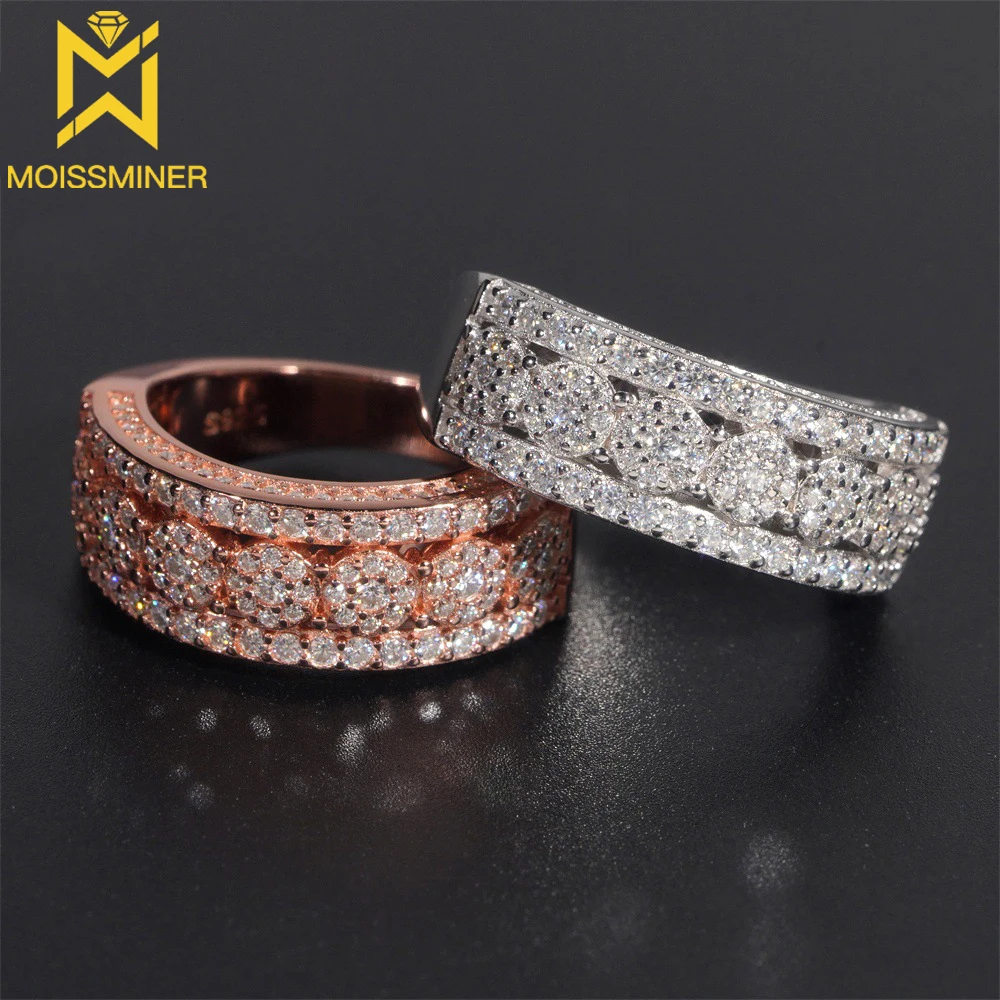 S925 Silvery Moissanite Round Diamond Ring For Men  Women Iced Out high-end Hip Hop Jewelry Pass Diamonds Tester Free Shipping