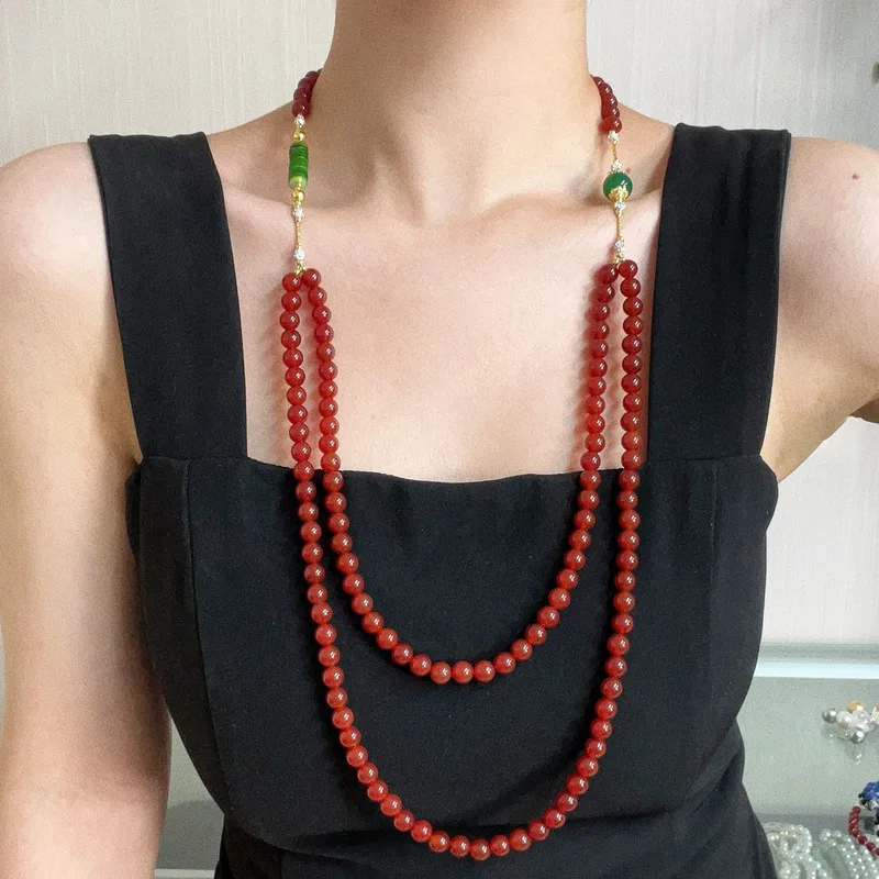 Pigeon blood natural red agate necklace sweater clavicle chain