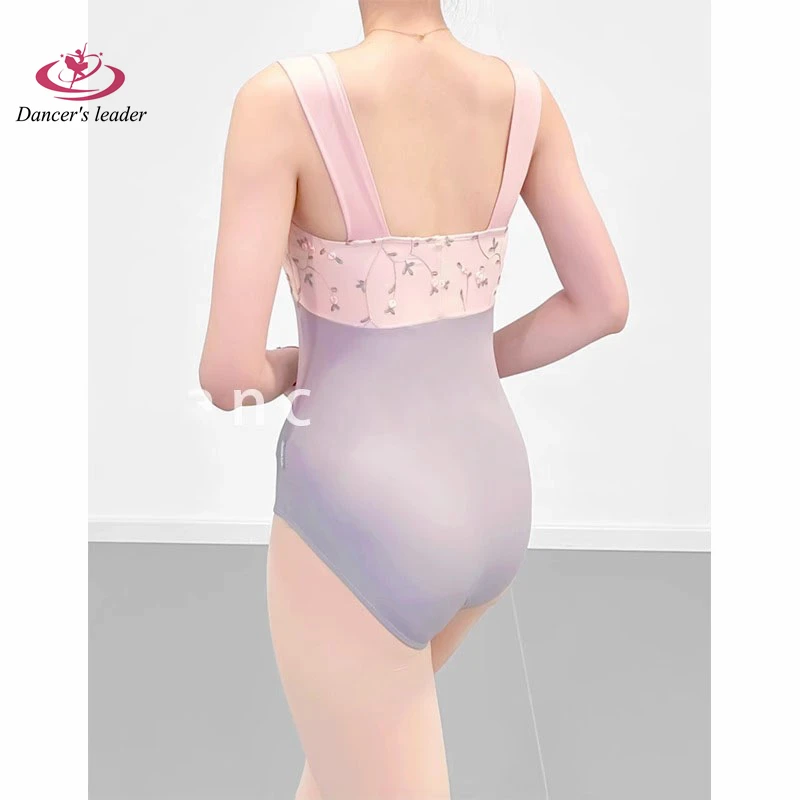 

Ballet Costume, Leotard for Women's Practice Suit, Pink Mesh Embroidered Gymnastics Tight Fitting Suit, Aerial Yoga Costume