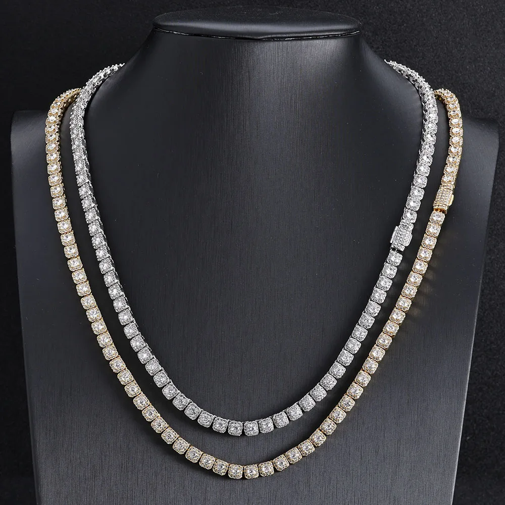 NUOYA 5mm Clustered Tennis Chain Necklace 925 Silver Iced VVS Moissanite High Quality Bling Hip Hop Jewelry..