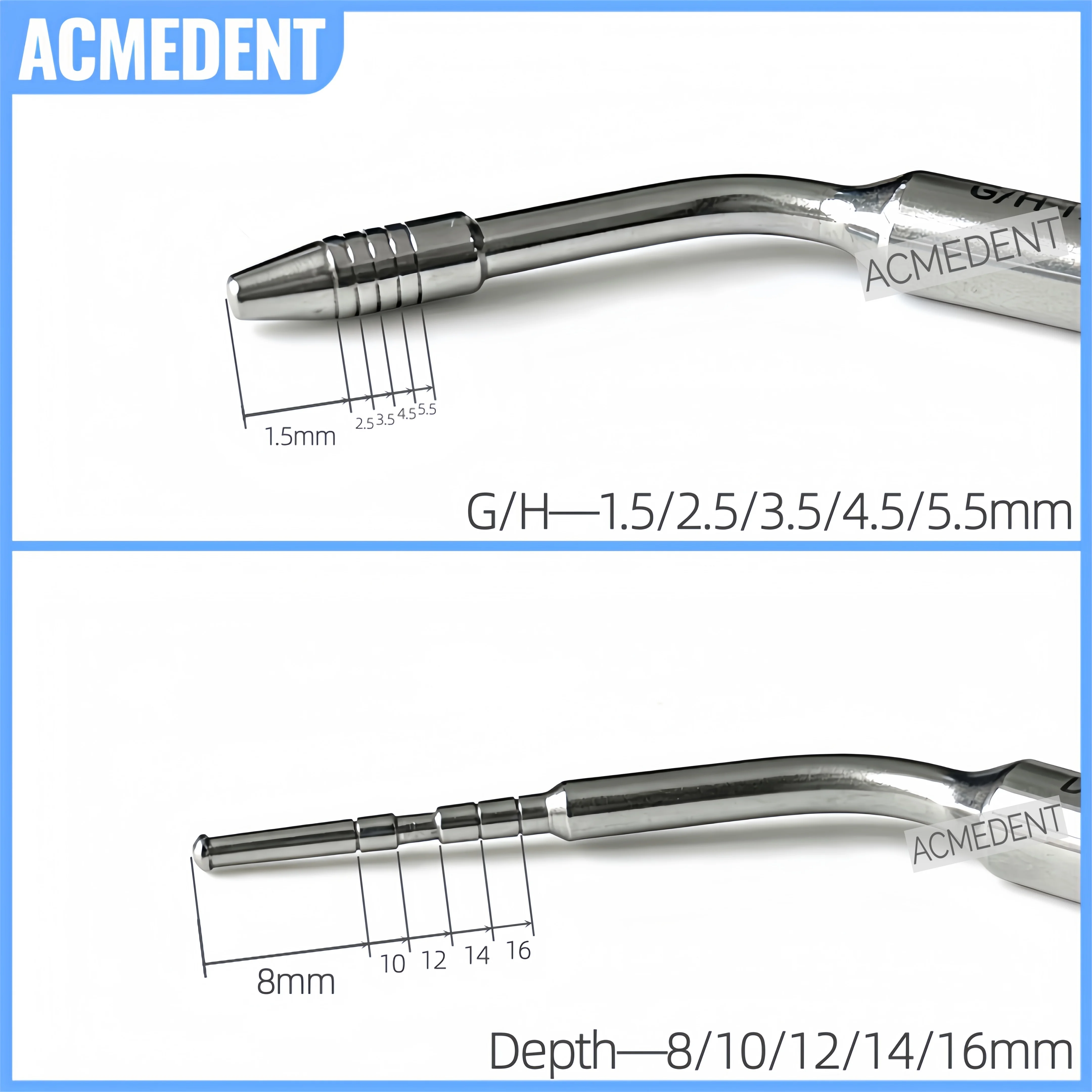 Dental Gingival Height Gauge Double Headed Abutment Depth Measuring Ruler Implant Probe Tool mm Markings Stainless Steel