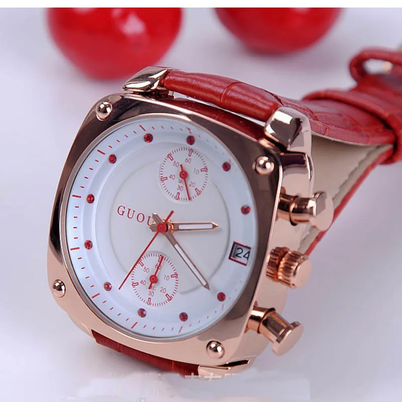 2018 Women Man Lover Square Rose Gold Alloy And Leather Quartz Watch GUOU Luxury Waterproof for Woman Ladies Gilrs Wrist watches