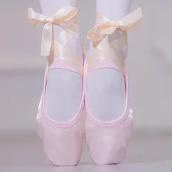 Girls Ballet Dance Shoes Women Ballet Point Shoes Satin Soft Sole Children Practise Ballerina Shoes with Ribbon Adult Dance Shoe