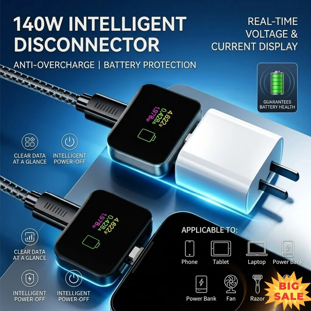 140W Digital Disconnector Anti Overcharge Voltage Current Tester Smart Auto Power Off Charger Adapter for Phone Laptop