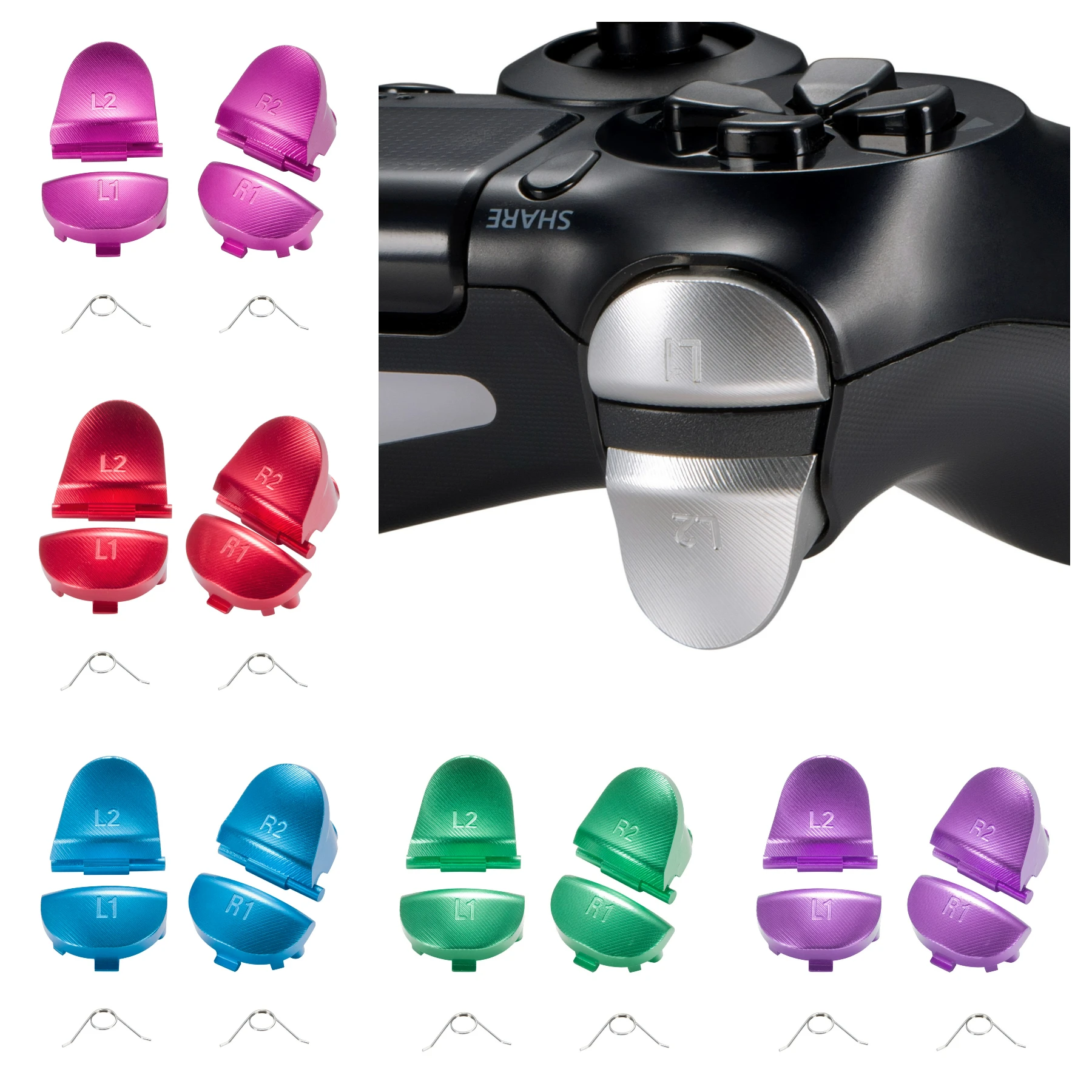 EXtremeRate 금속 컬러 버튼 키트 R1 L1 R2 L2 트리거 PS4 JDM-001 JDM-011 컨트롤러